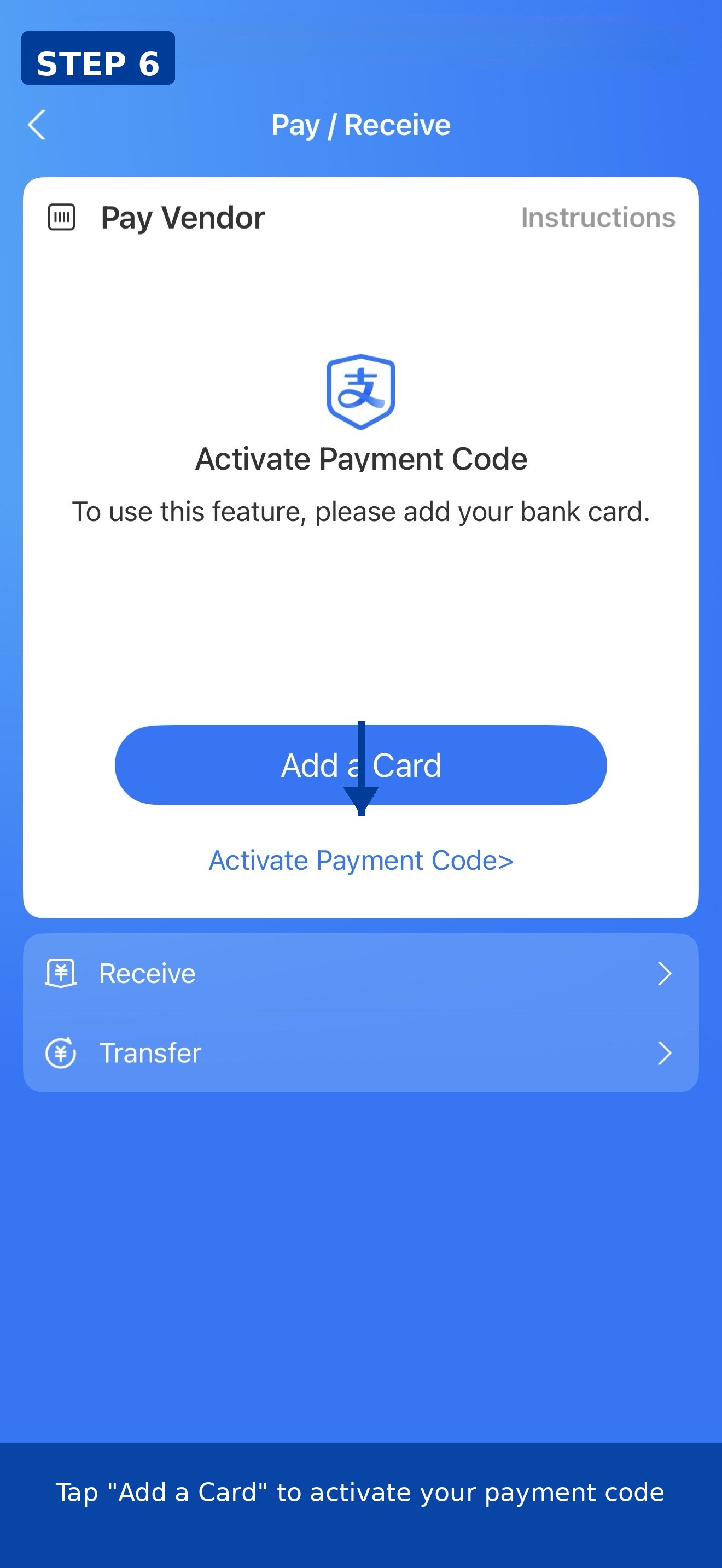 Tap Add a Card to activate payment