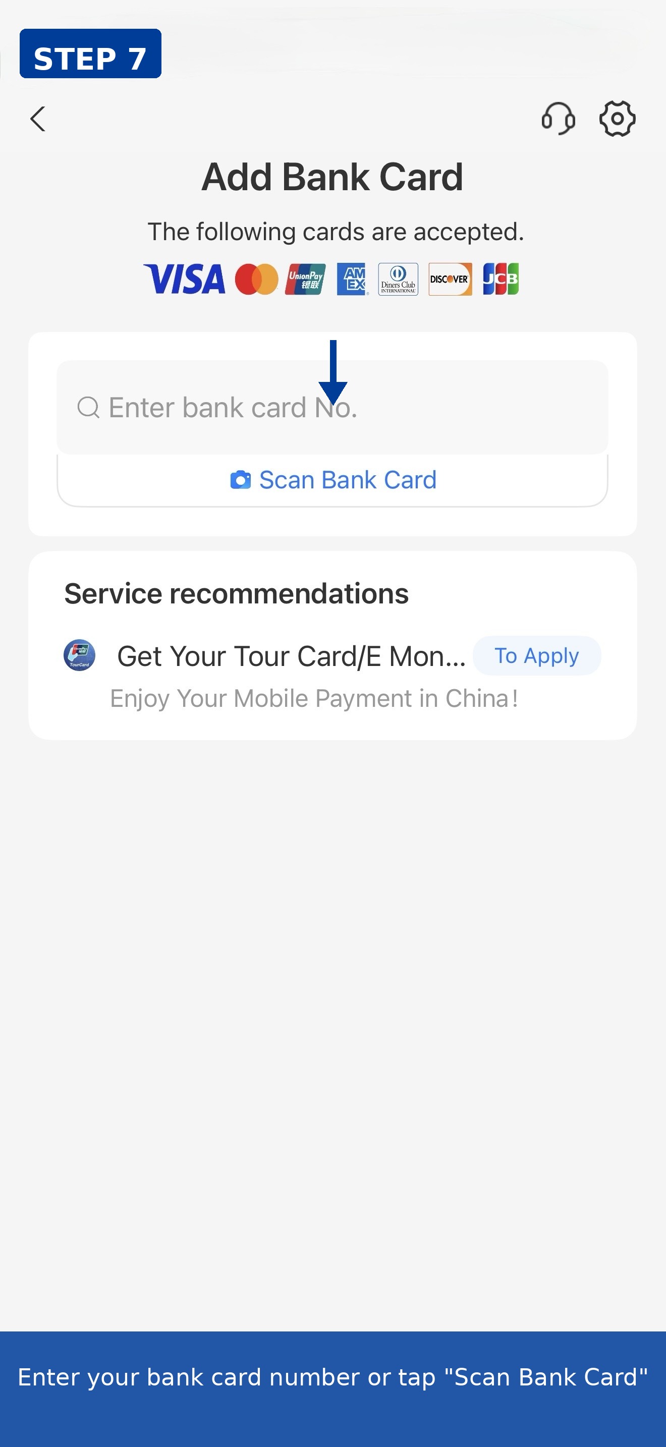 Enter bank card number