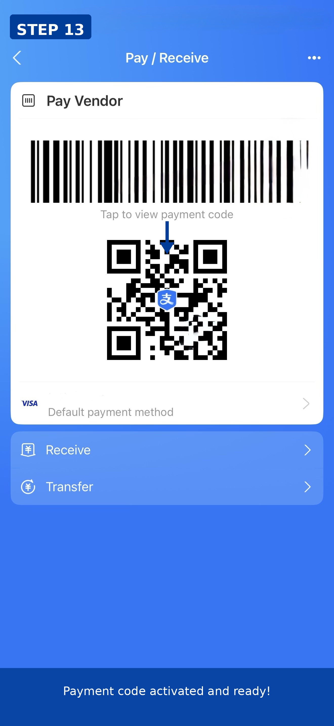 Alipay payment code active