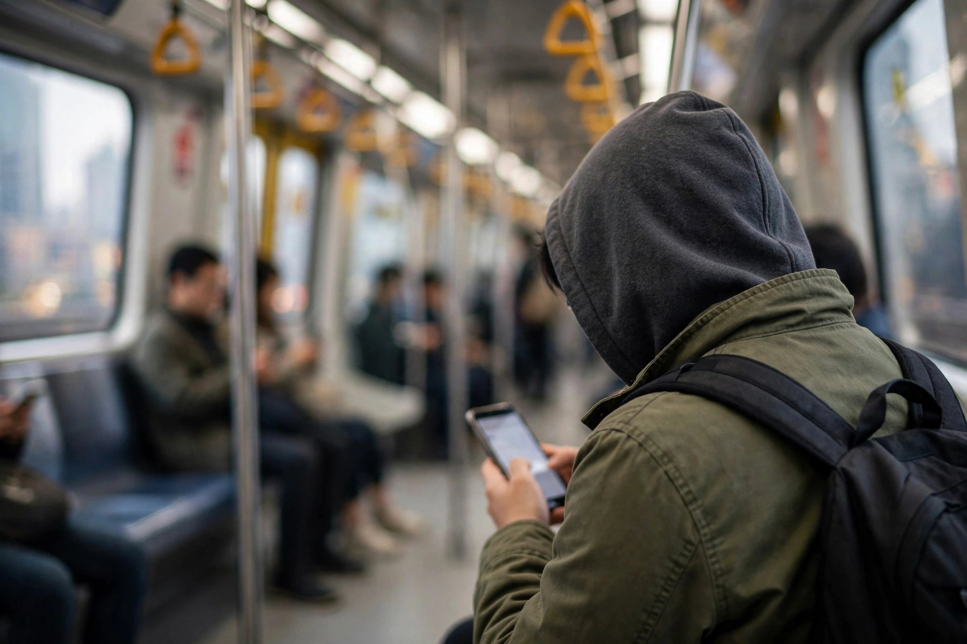 Using smartphone on the metro in China