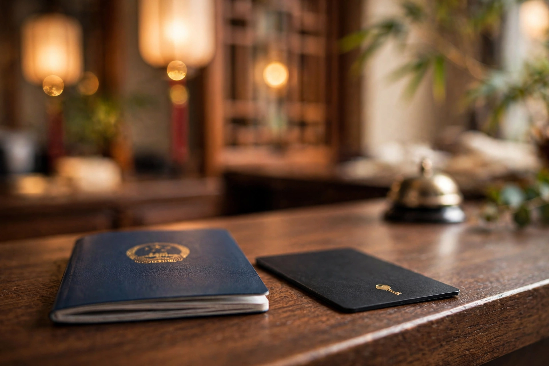 Hotel front desk check-in with passport