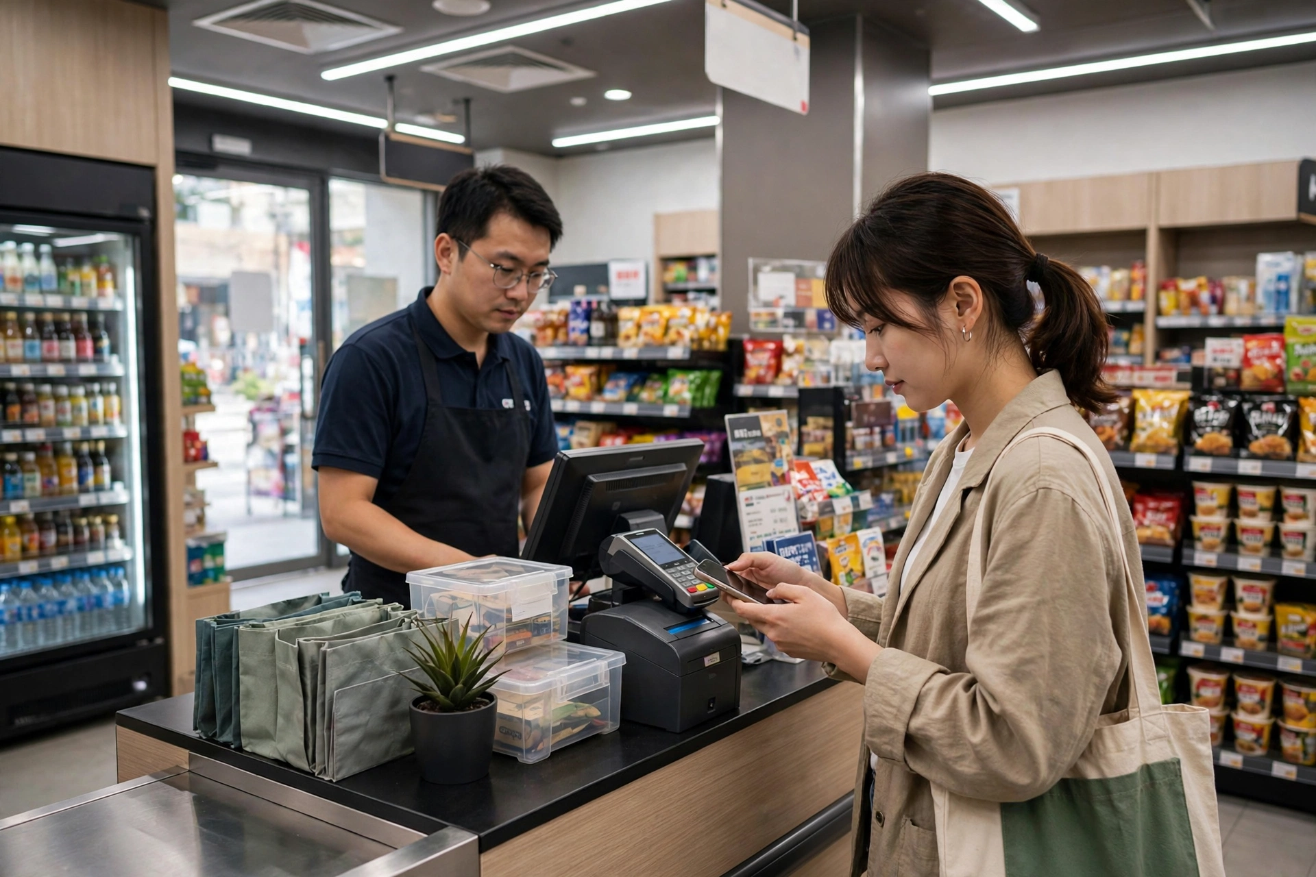 Paying with smartphone at a Chinese convenience store