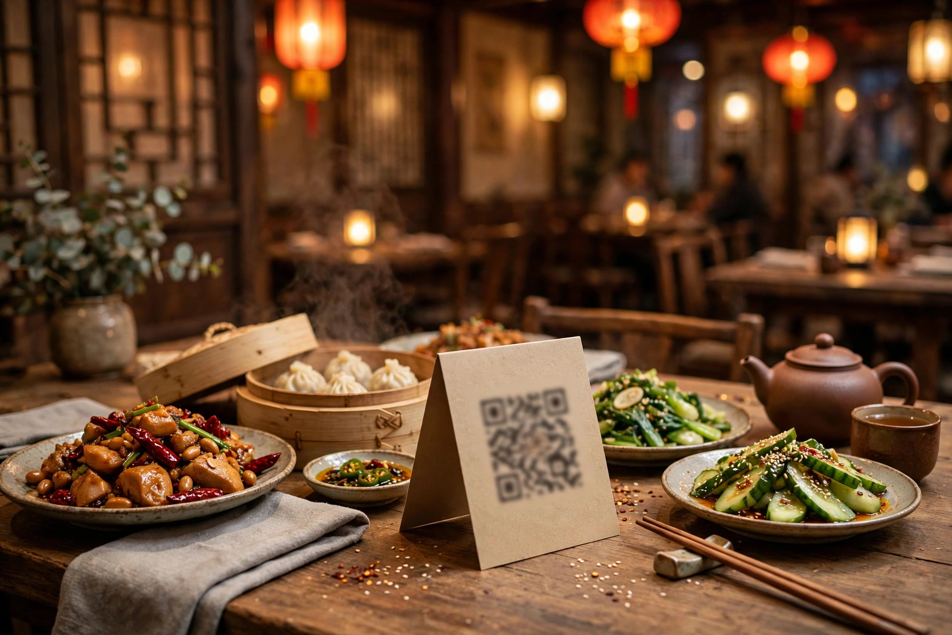 Scanning QR code to order at a Chinese restaurant
