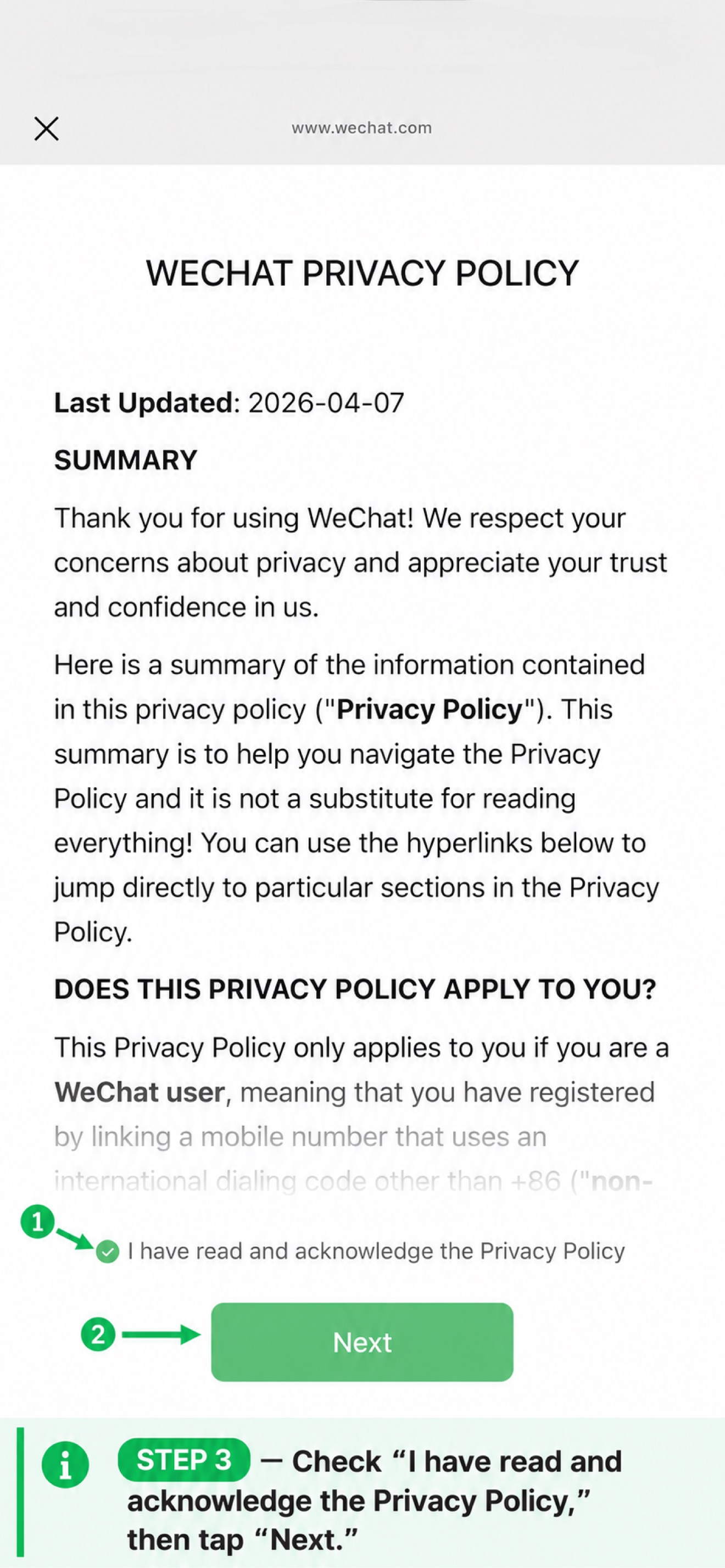 WeChat sign-up step 3