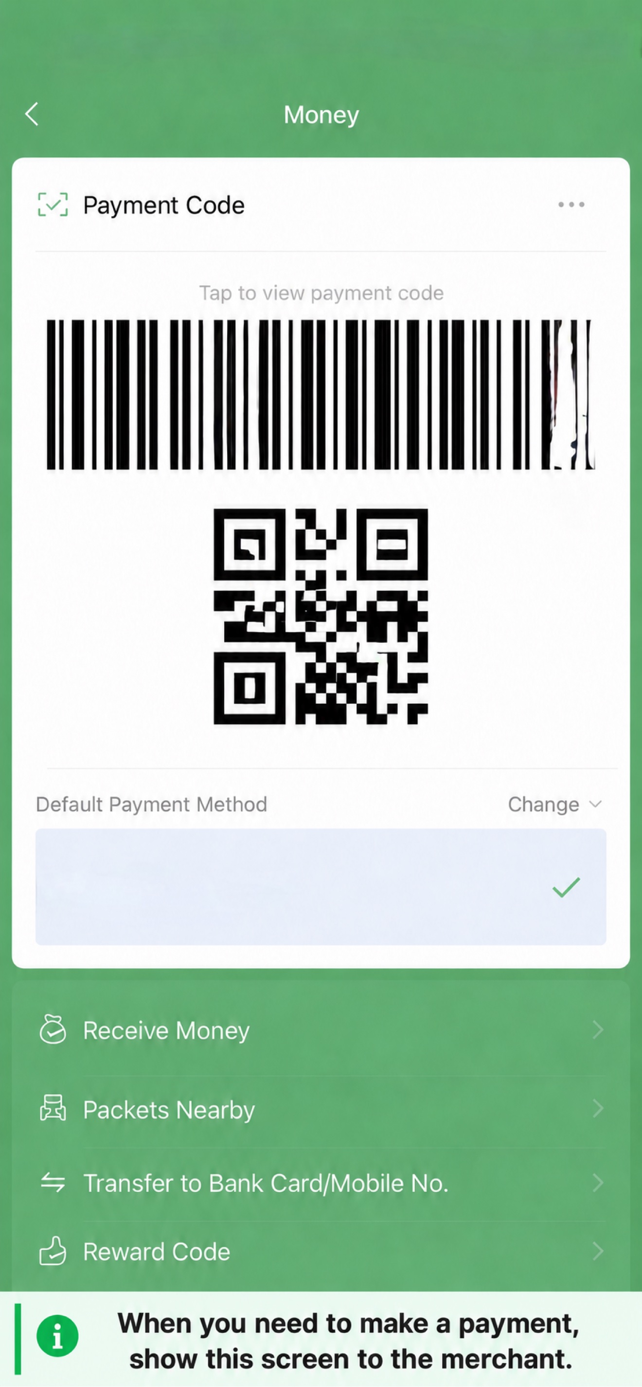 WeChat Pay payment code active